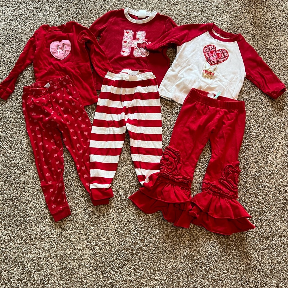 Red and White Kids' “H” Embroidered Valentine’s Clothing, 3T